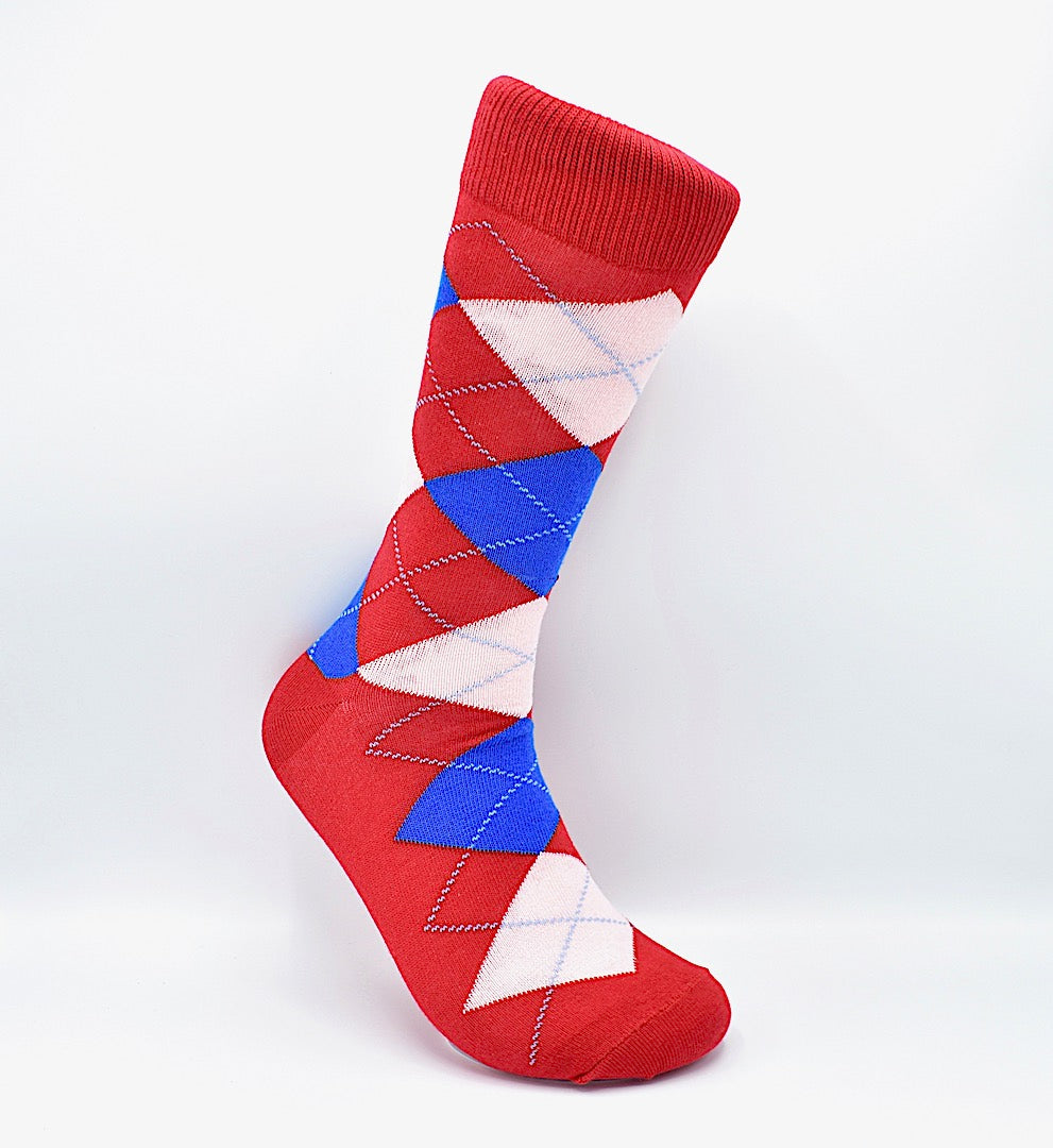 Socks Argyle Red & Blue