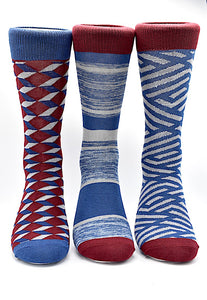 Socks 3 Pack Red, Blue & Cream