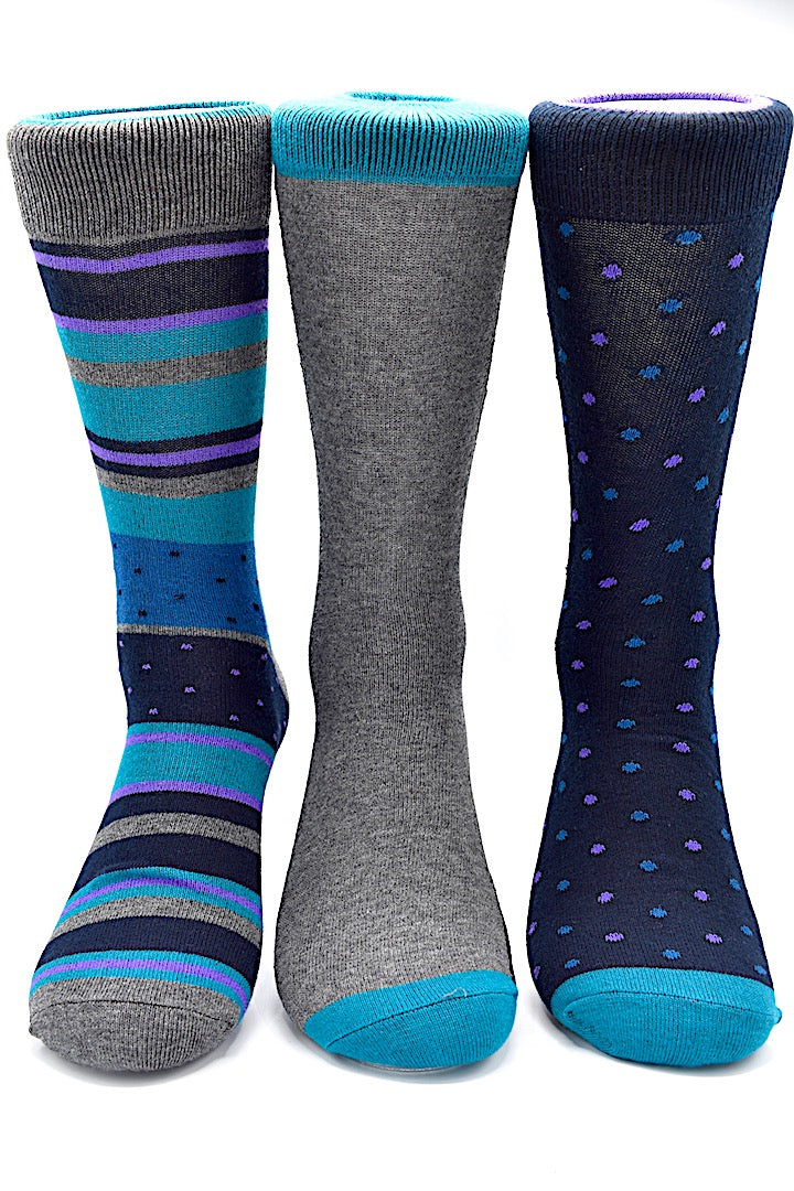 Socks 3 Pack Blue, Purple & Gray