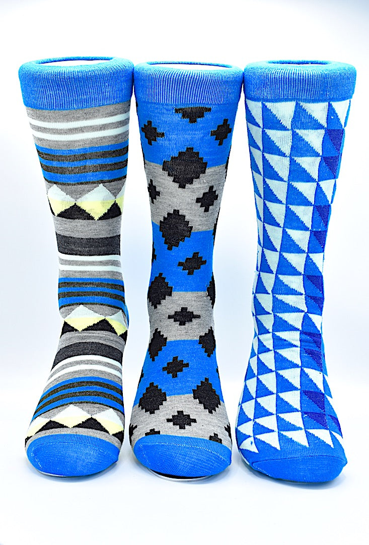 Socks 3 Pack Blue Geometry