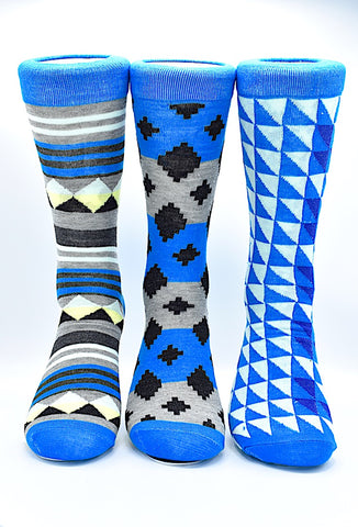 Socks 3 Pack Blue Geometry