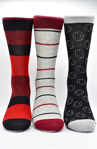 Socks 3 Pack Red, Black & Gray